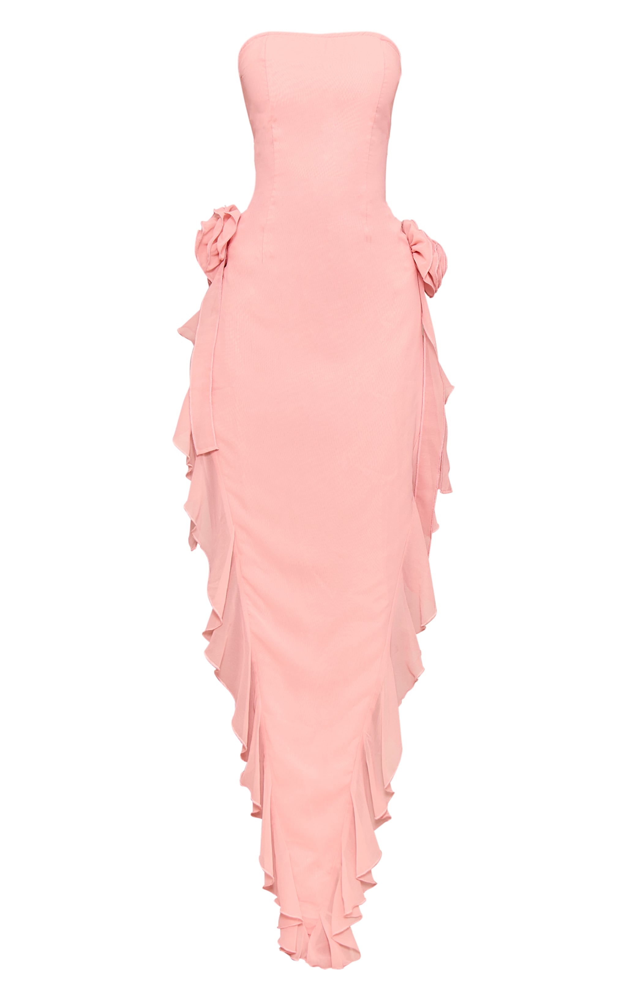 Blush Floral Bandeau Corsage Frill Detail Midaxi Dress image 5