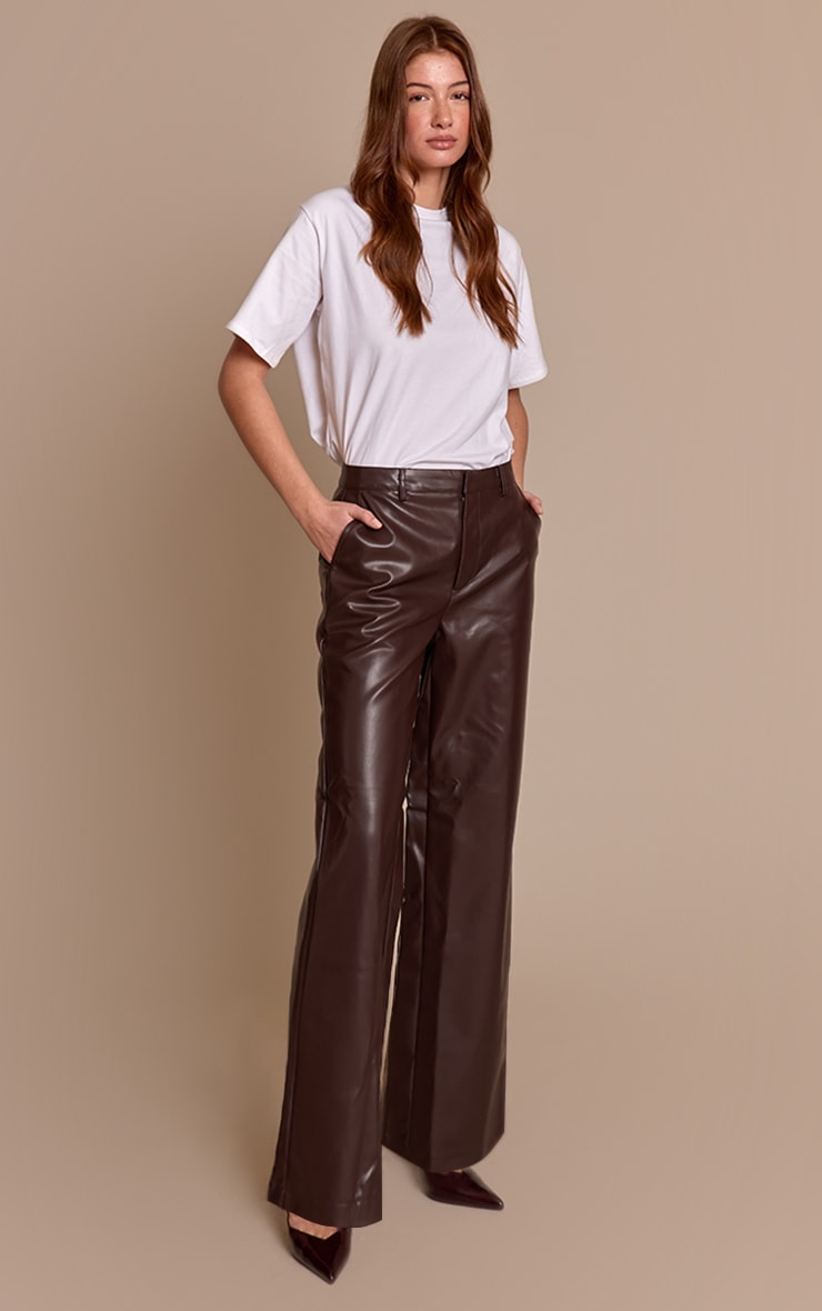 Brown Faux Leather Straight Leg Trouser image 2