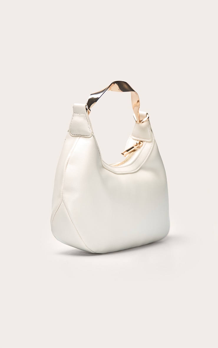 Cream PU Twisted Metal Handle Hand Bag image 3