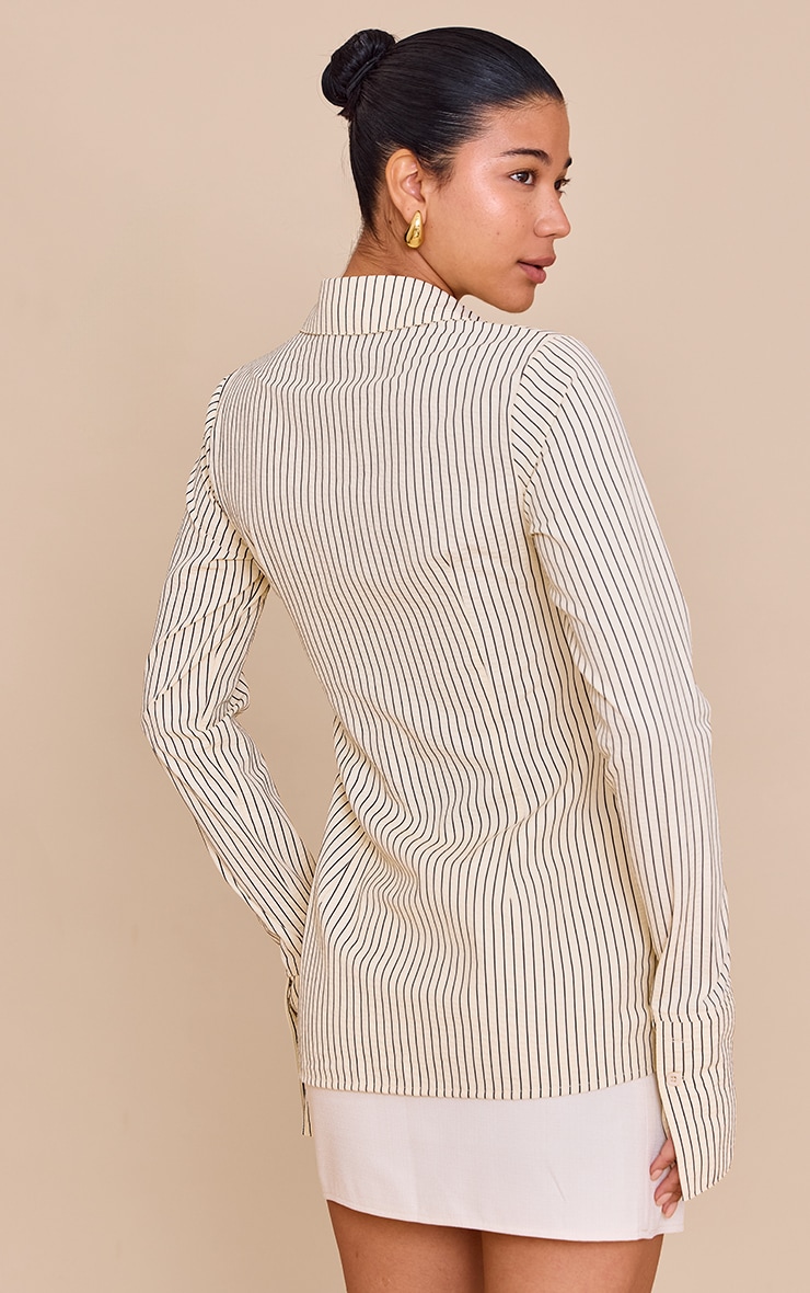 Beige Striped Woven Fitted Shirt image 2