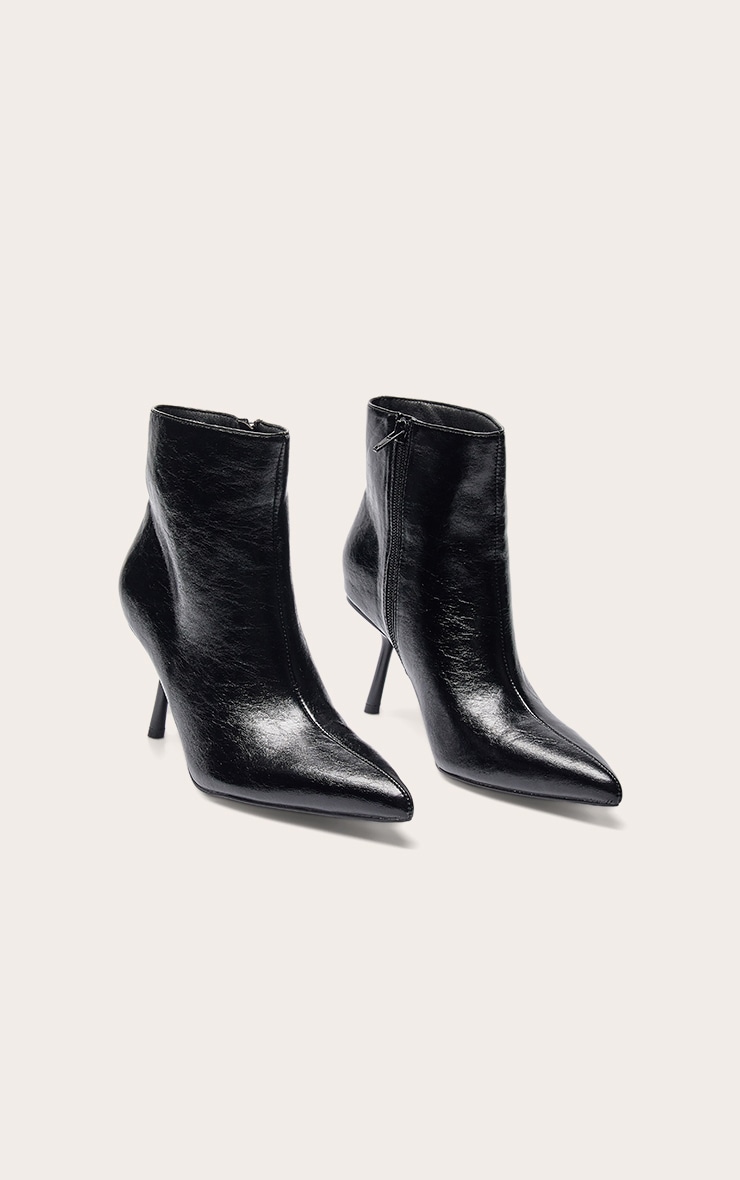 Black Crinkle PU Point Toe Stiletto Ankle Boots image 3