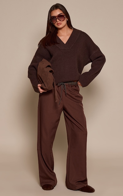 Chocolate Boxer Detail Drawstring Waist Pants