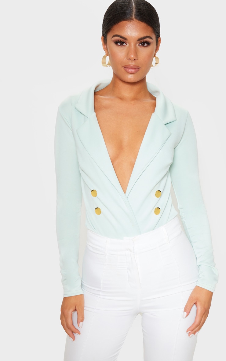 Body vert menthe style blazer à boutons dorés