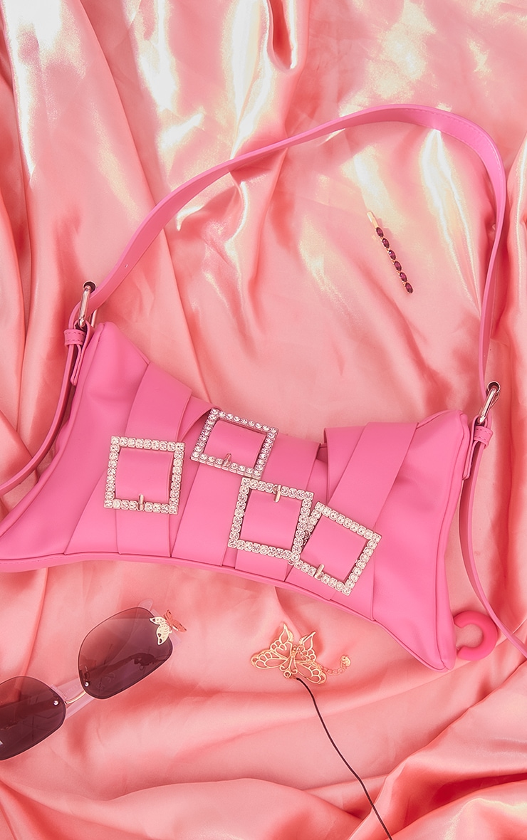 Pink Assorted Diamante Buckle Shoulder Bag image 2