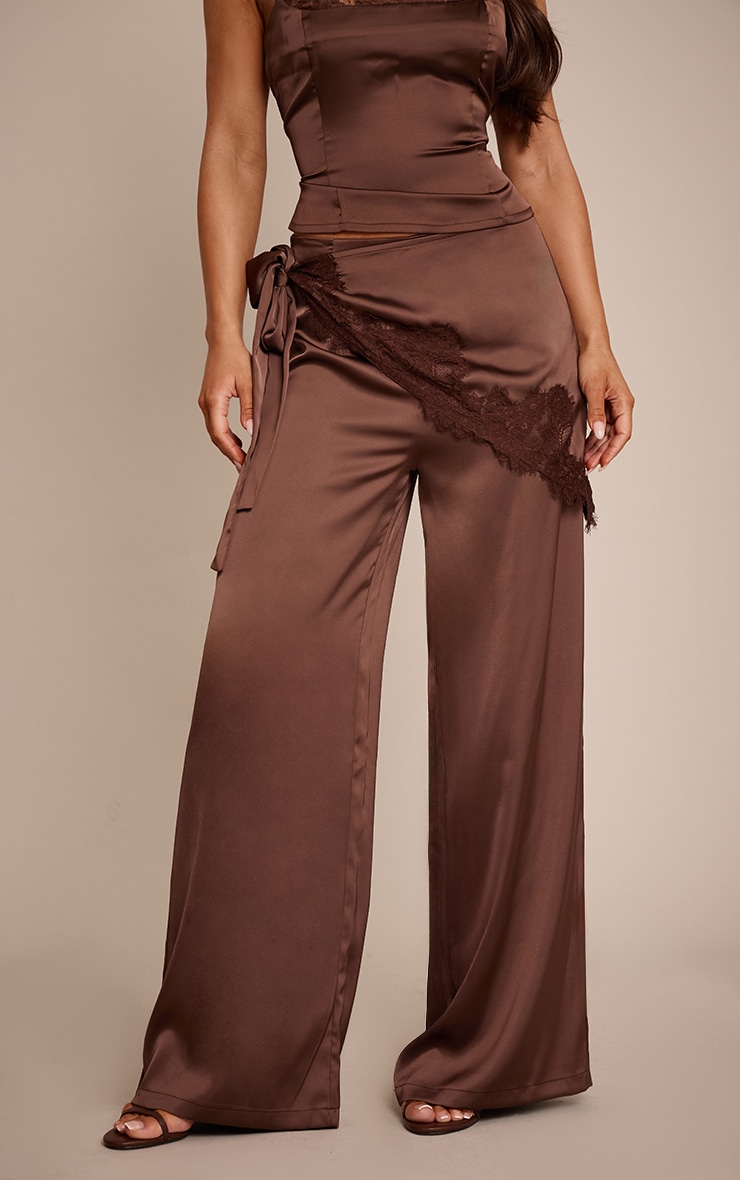 Chocolate Satin Scarf Wide Leg Pants image 2