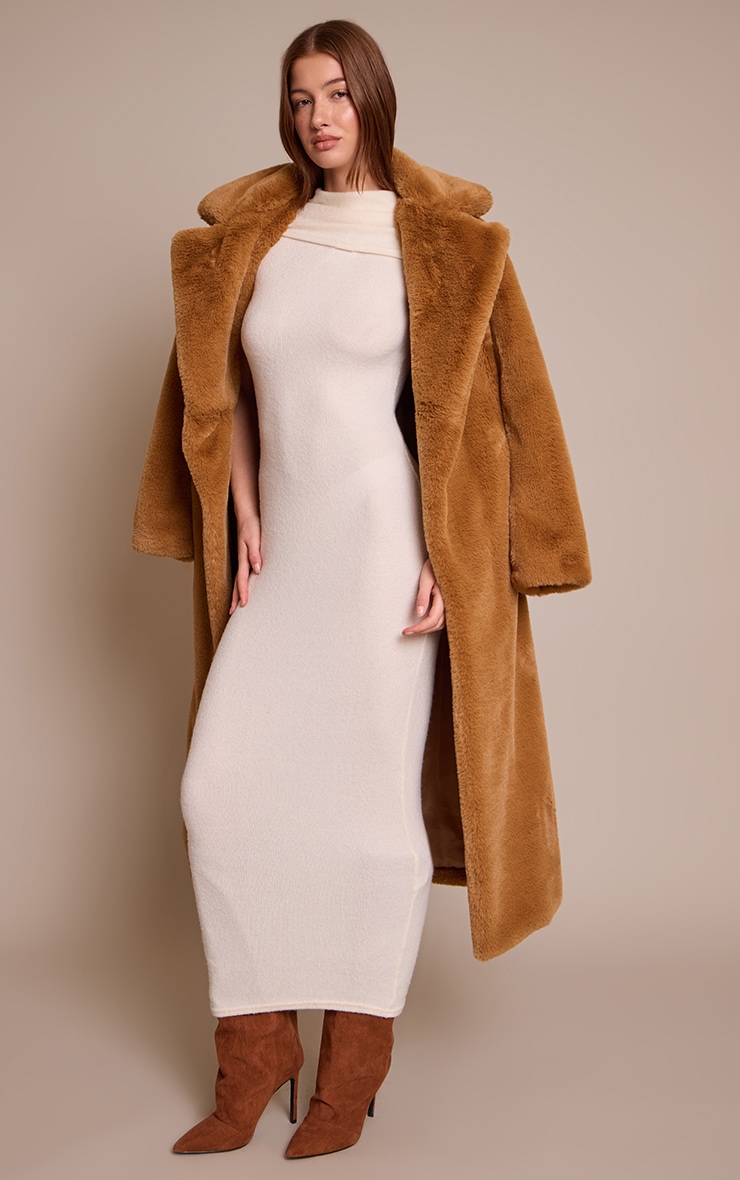 Cream Ruched Neck Sleeveless Maxi Dress image 3