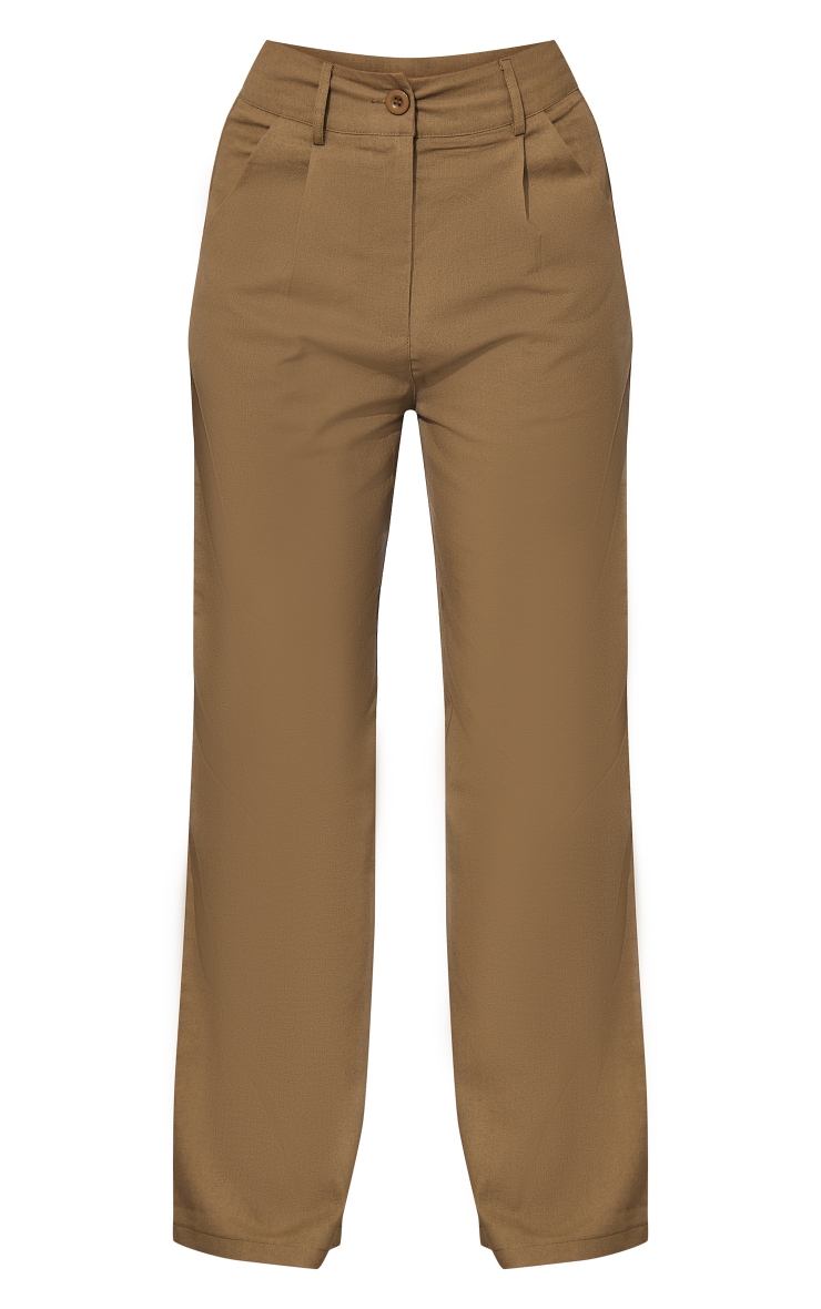 Petite Khaki Linen Flared Pants Petite PrettyLittleThing USA