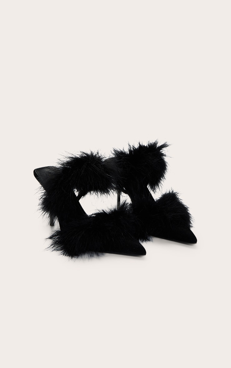 Black Feather Strap Court Heels image 3