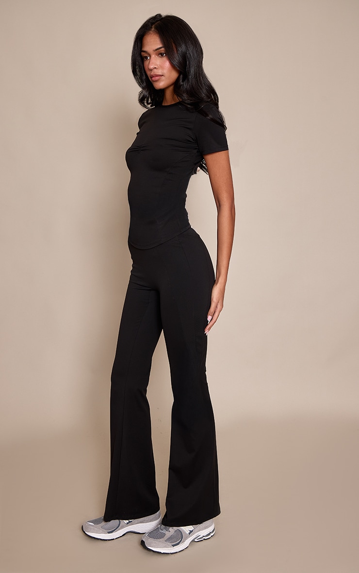 Tall Black Sculpt Rib Panel Yoga Flares image 2