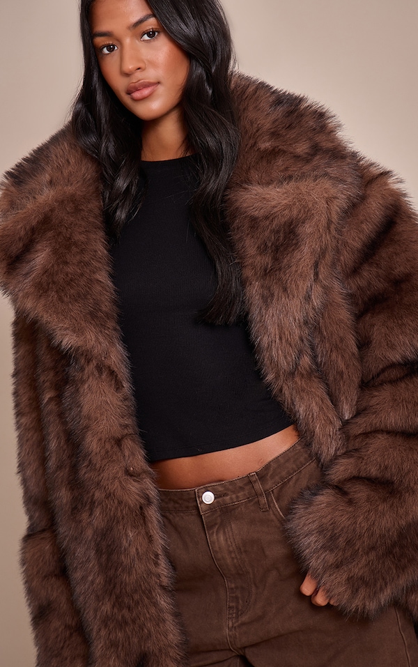 Tall Brown Oversized Midi Faux Fur Coat