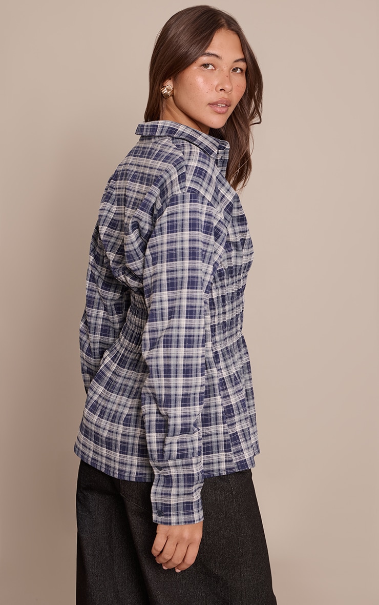 Blue Check Shirred Waist Shirt  image 2
