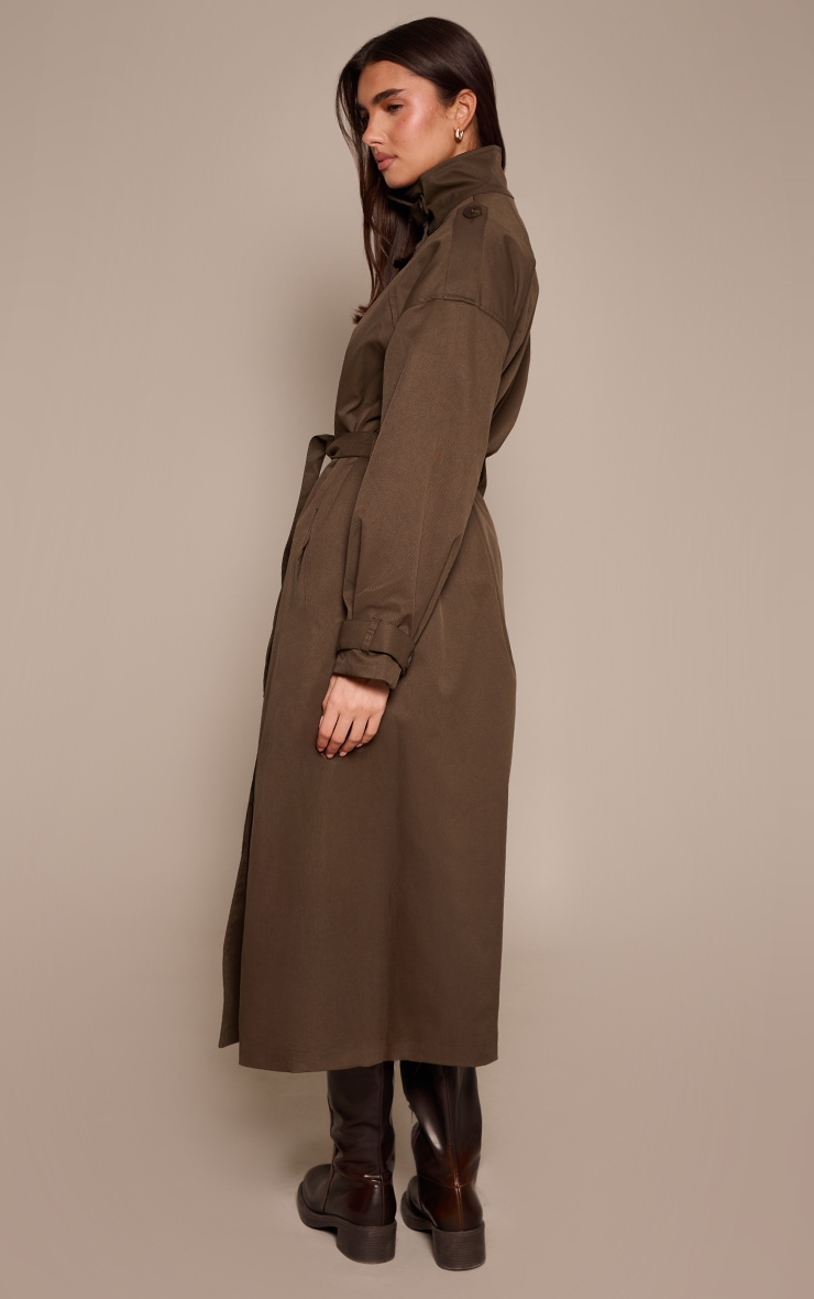 Dark Khaki Funnel Neck Trench Coat  image 2