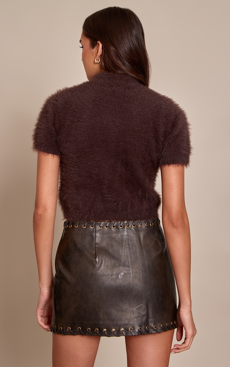 Black Faux Leather Plaited Mini Skirt image 3