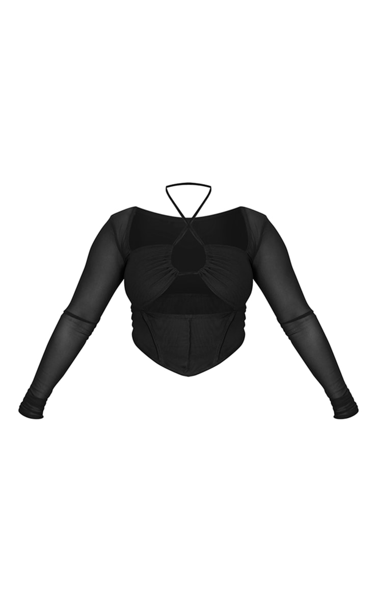 Shape Black Mesh Corset Detail Cut Out Top image 1