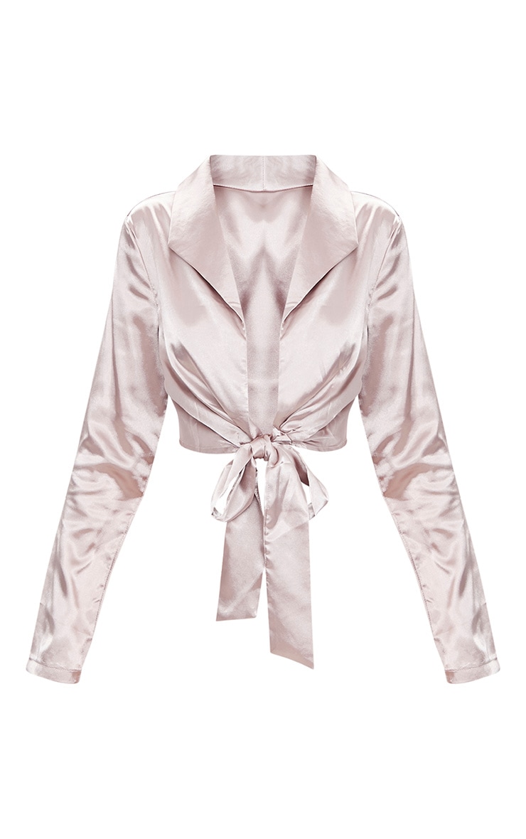 Mauve Tux Satin Tie Waist Shirt image 3