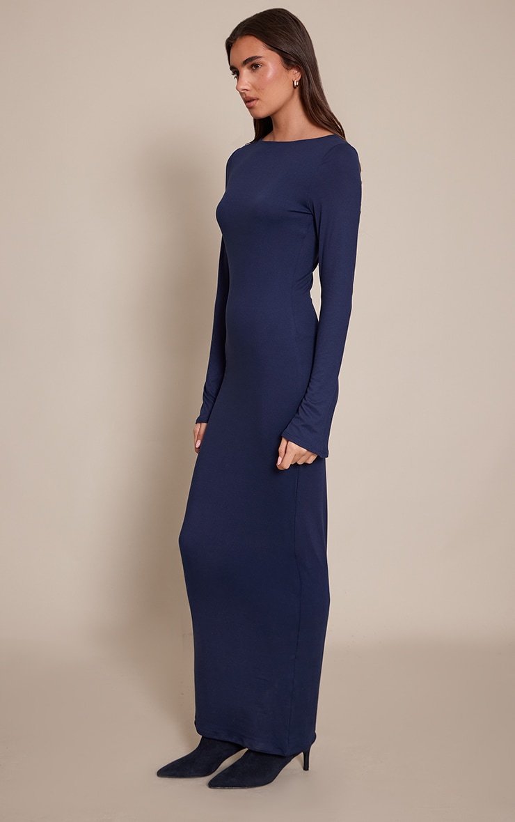 Navy Soft Touch Jersey Long Sleeve Maxi Dress image 3