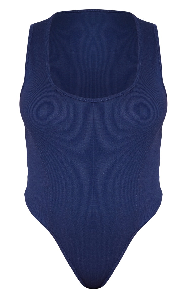 Plus Charcoal Blue Ribbed Seam Detail Bodysuit image 5