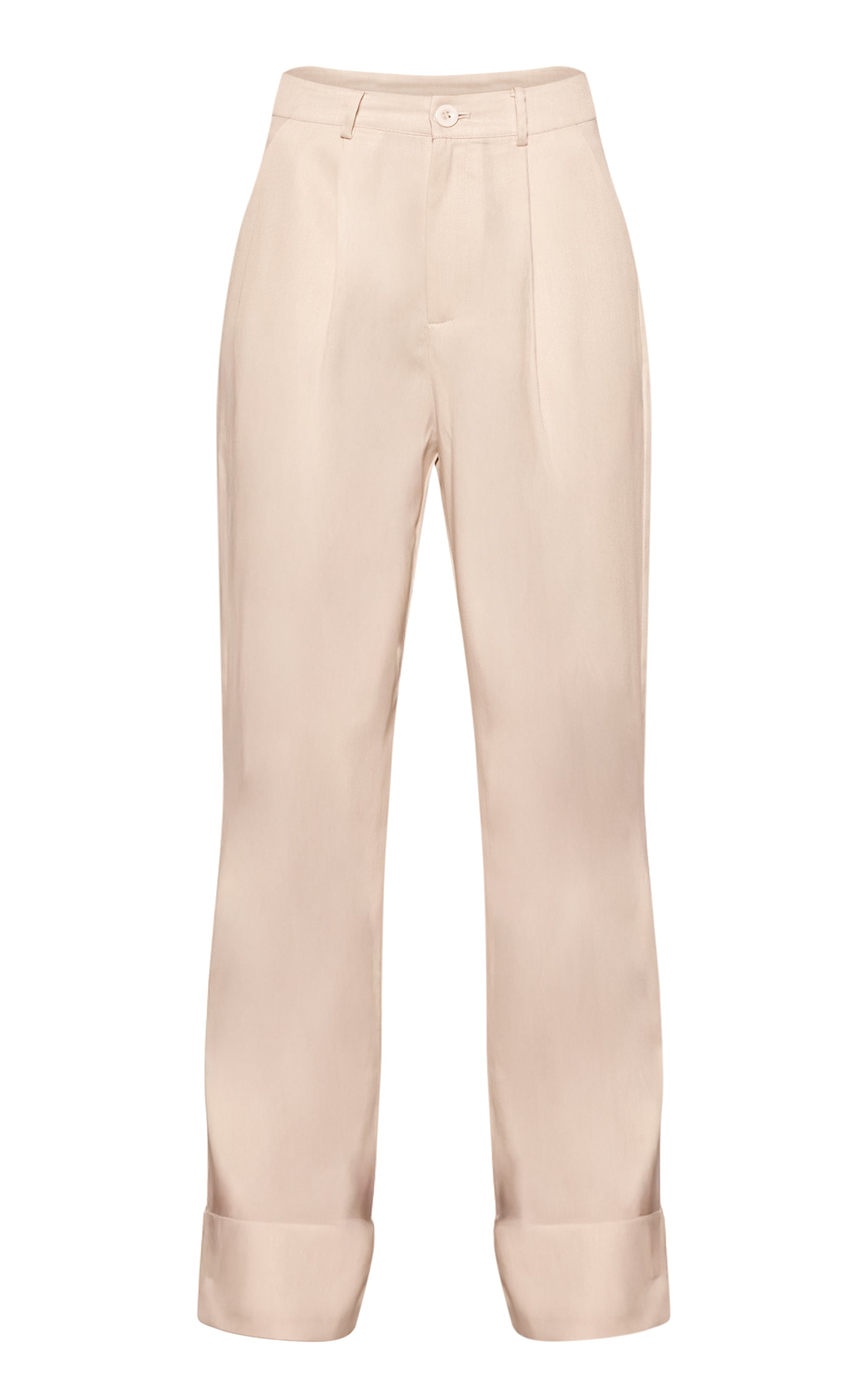 Cream Woven Oversized Turn Up Hem Straight Leg Pants image 5