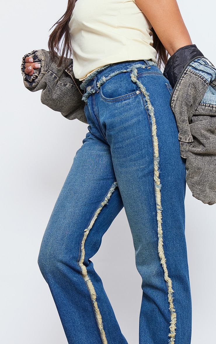 Tall Mid Blue Wash Seam Detail Straight Leg Jeans image 4