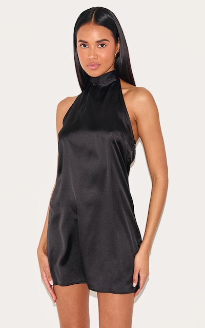 Black Halter neck Satin Bodycon Dress