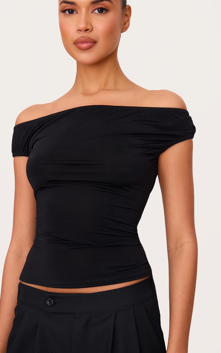 Black Slinky Asymmetric Bardot Long Top image 4