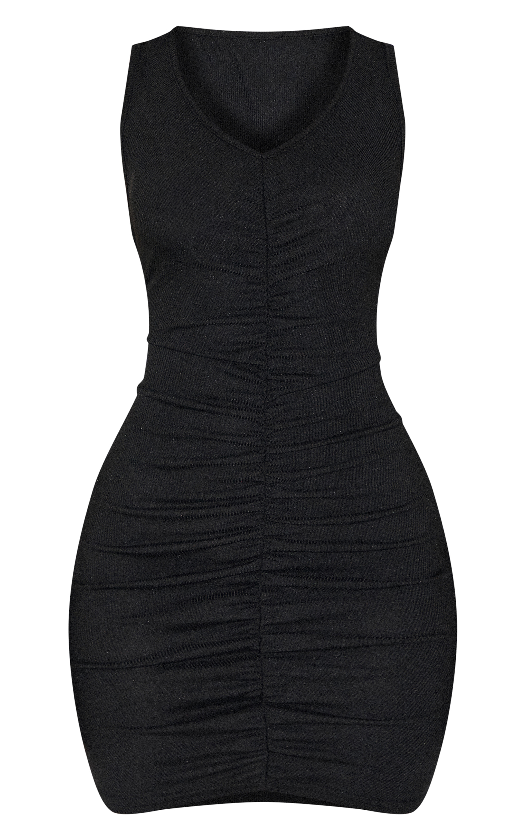 Petite Black Ribbed Ruched Racer Bodycon Dress image 5