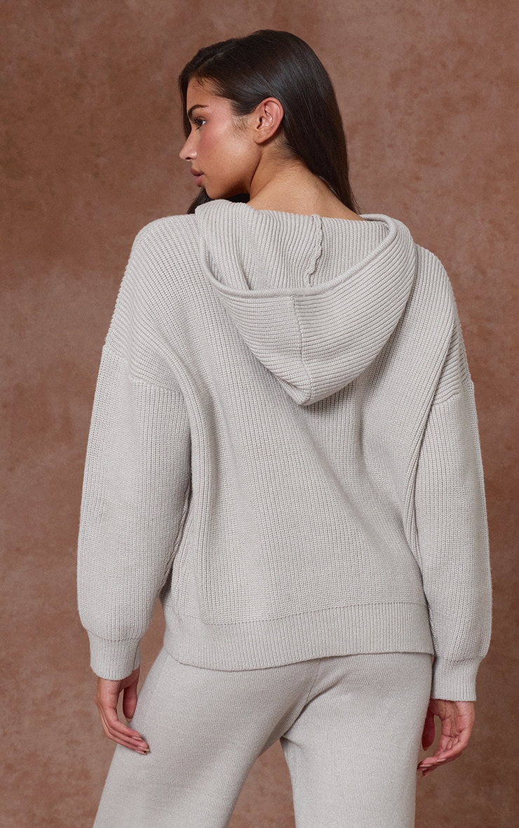 Grey Knitted Slouchy Hoodie image 2