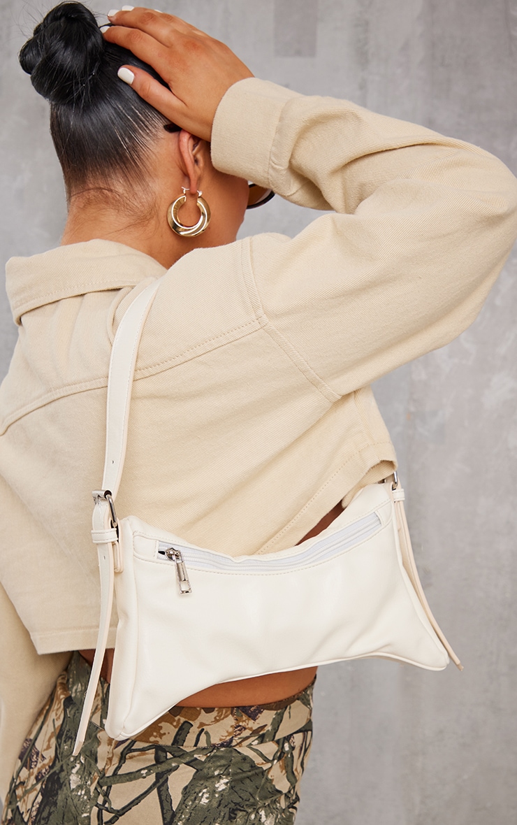 White Angled Pu Shoulder Bag image 1