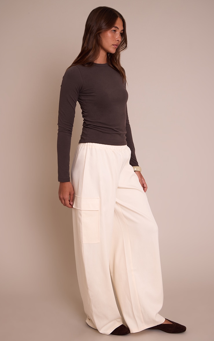 Cream Woven Wide Leg Cargos  image 2