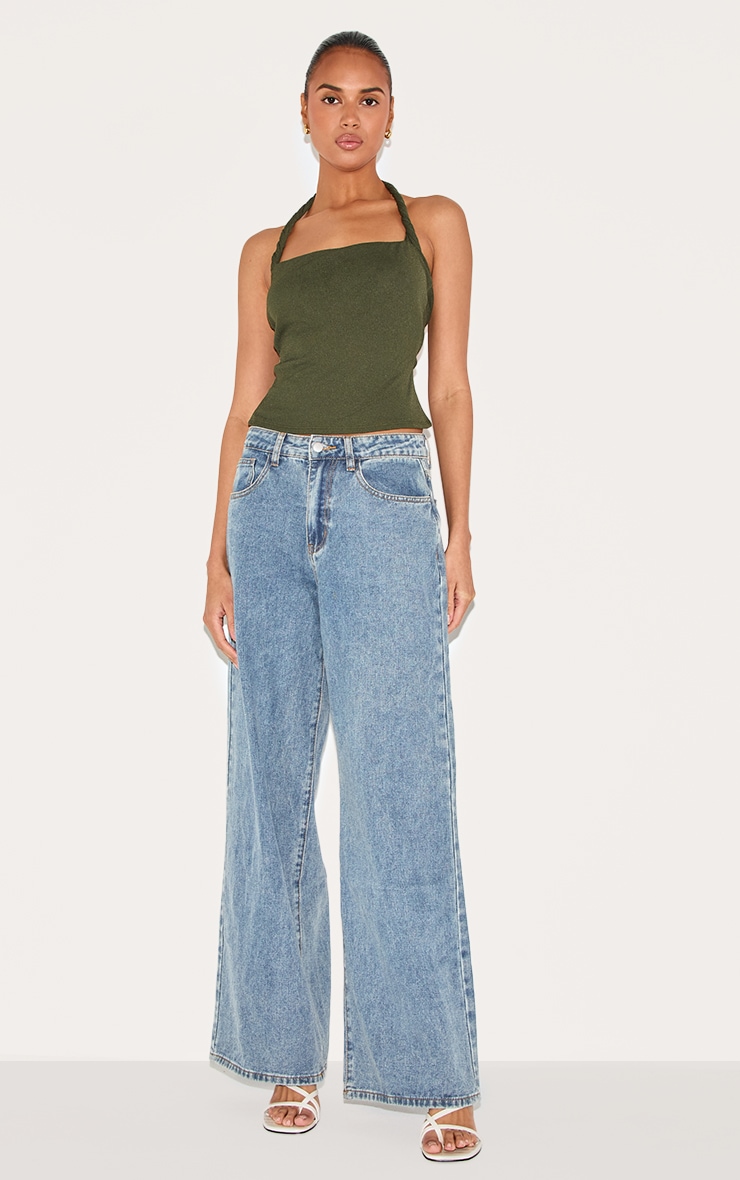 Olive Burnout Mesh Twist Halter Neck Long Top image 3