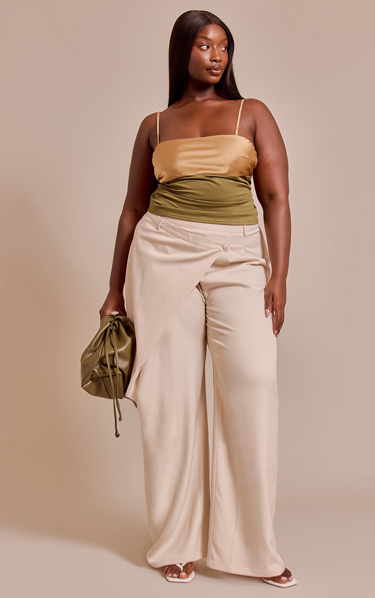 Plus Olive Contrast Bust Panel Strappy Cami Top image 3