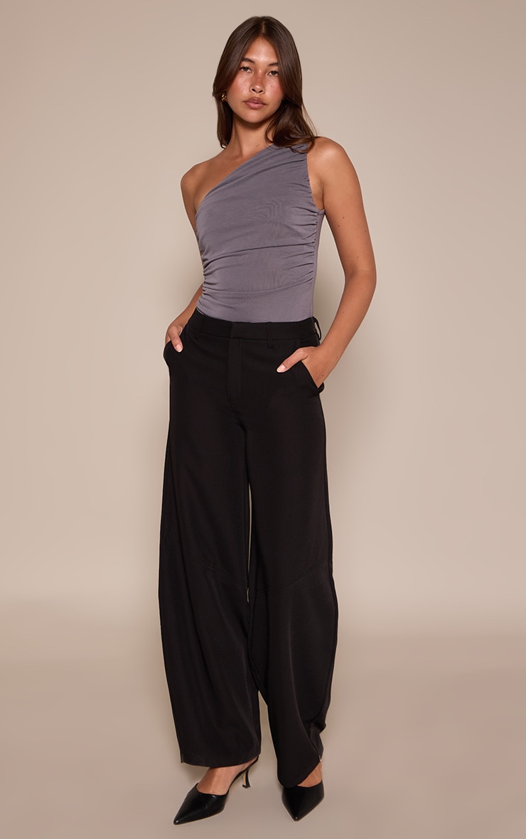 Charcoal Blue Modal Ruched Detail Asymmetric Bodysuit image 3