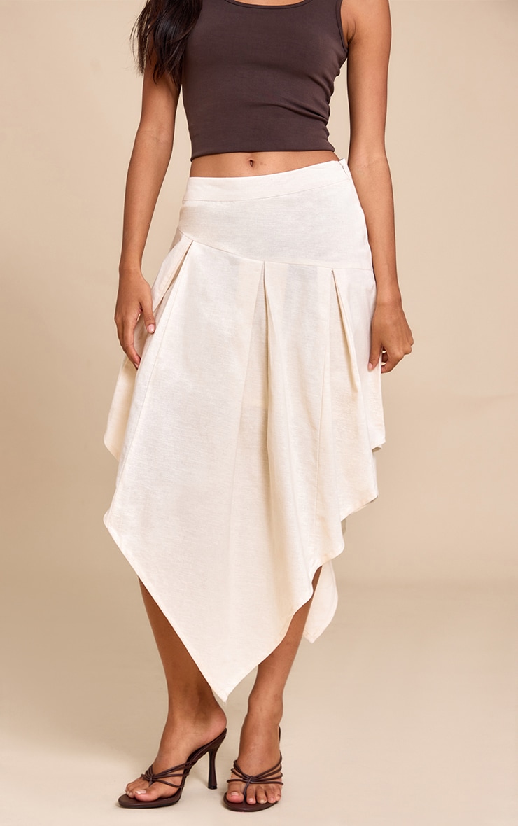 Natural Cotton Asymmetric Hanky Hem Midi Skirt image 1