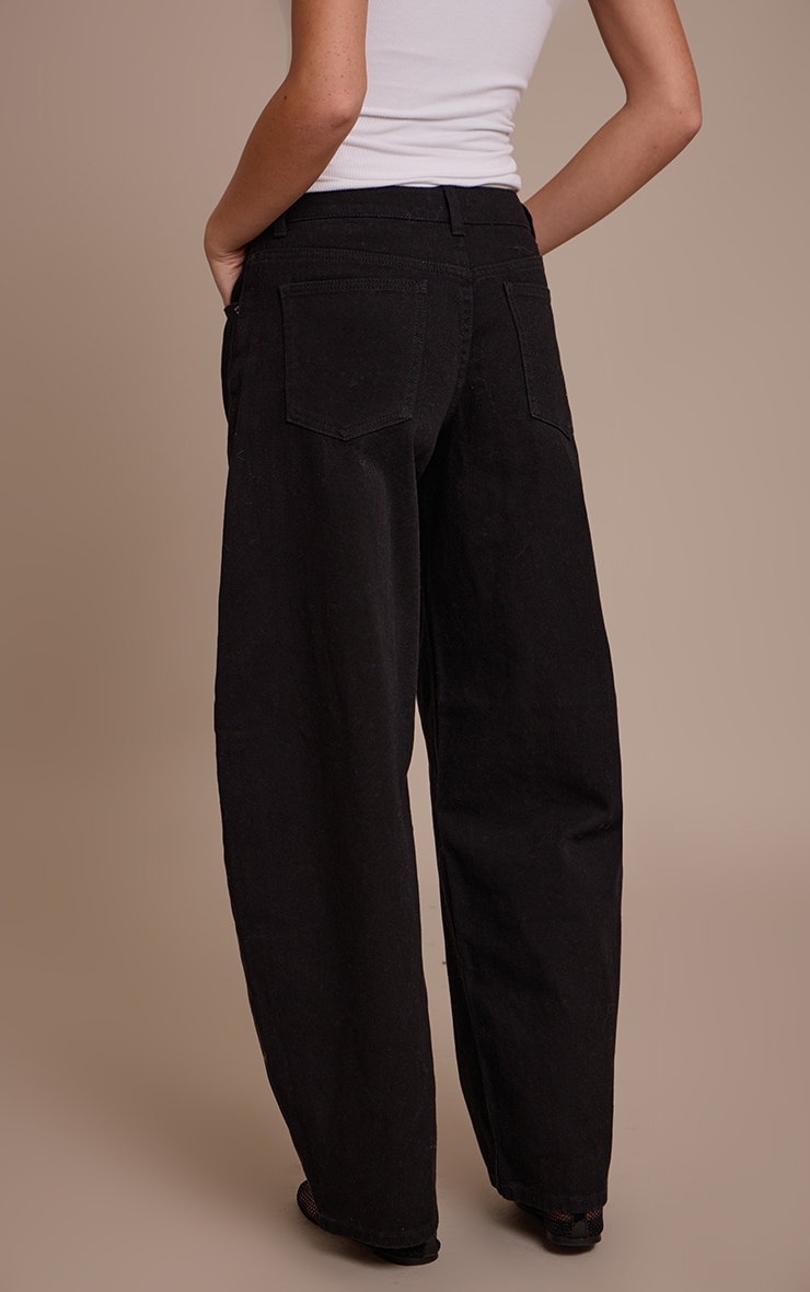 Washed Black Low Rise Barrel Jeans image 3