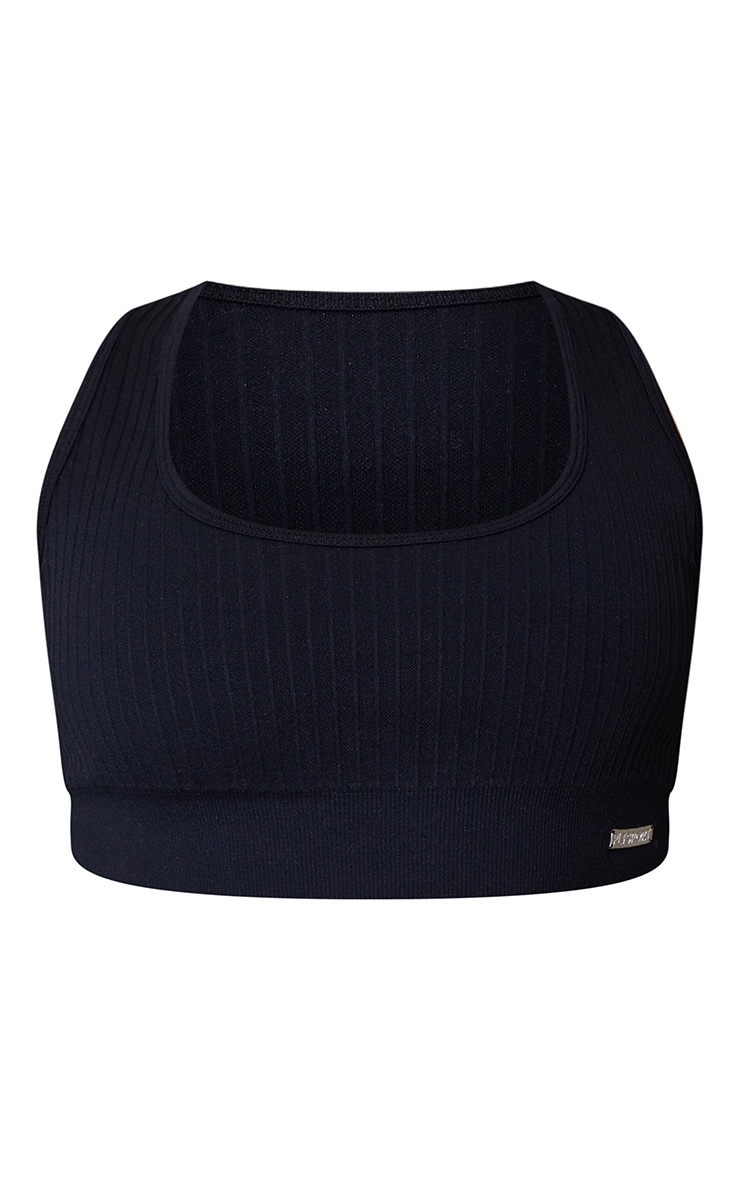 Black Seamless Rib Padded Sports Bra Active PrettyLittleThing