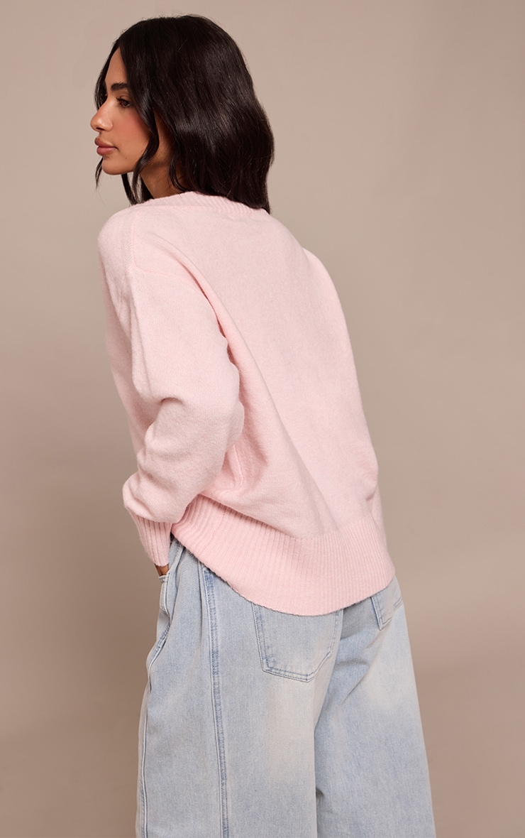 Petite Baby Pink Knit V-neck Sweater image 2