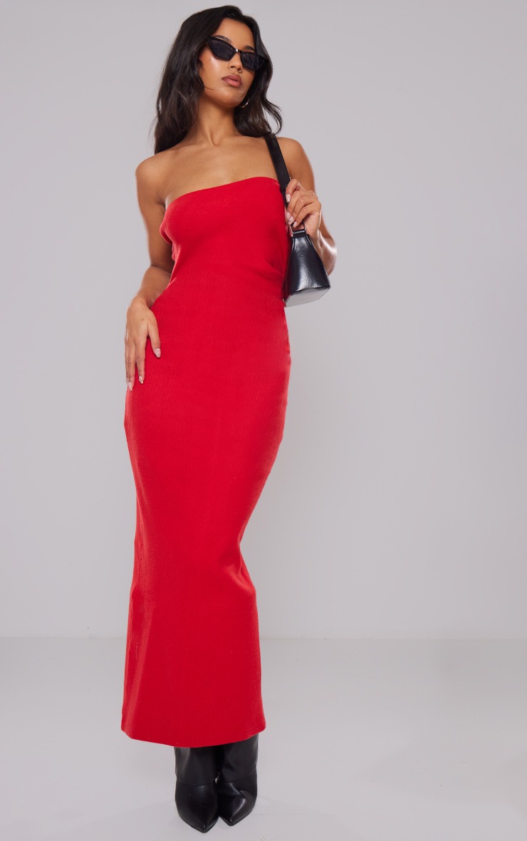 Robe Bustier Mi-longue Rouge Cerise C?�tel?�e Bross?�e Fronc?�e | Robes | PrettyLittleThing FR