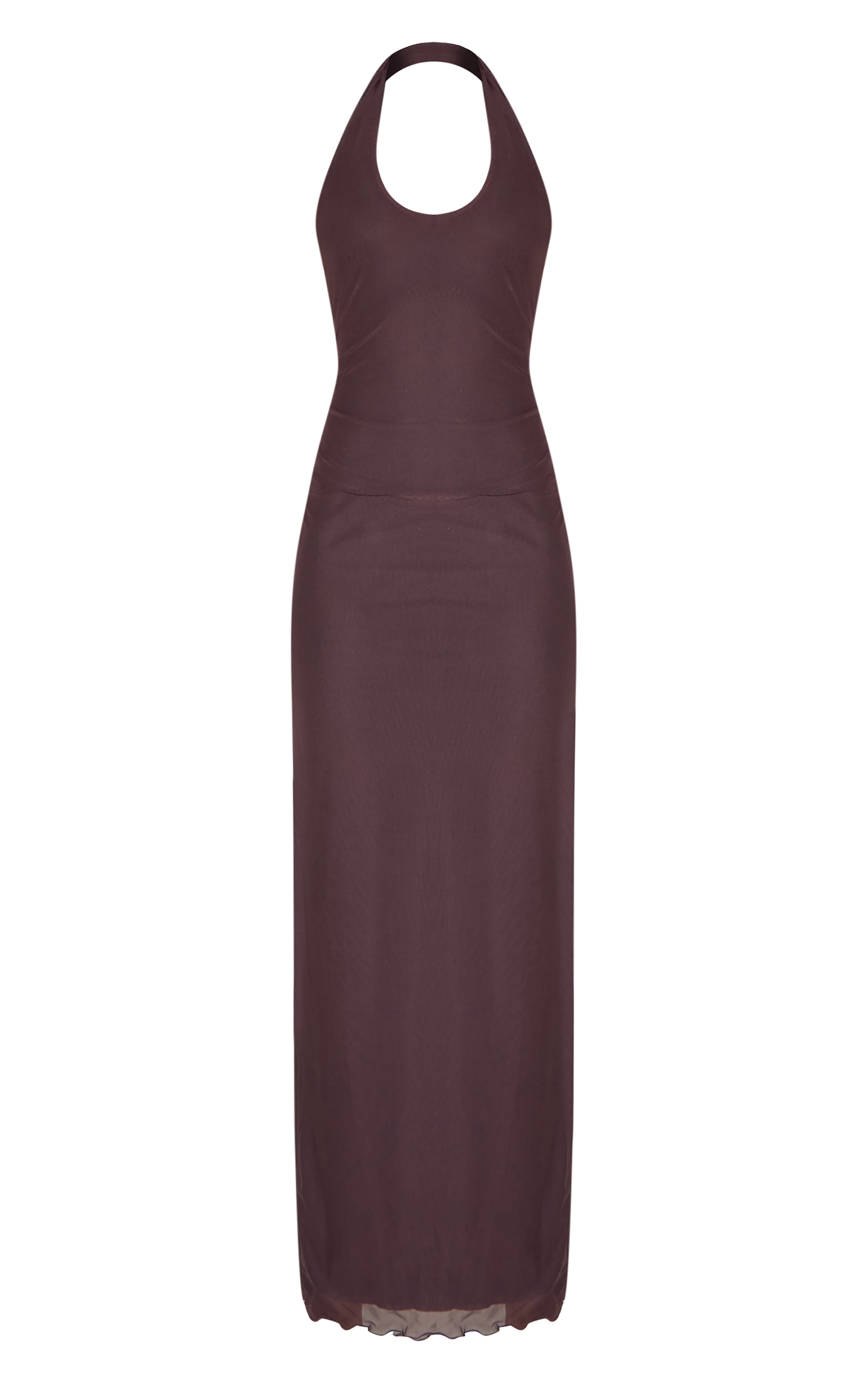 Chocolate Mesh Lined Scoop Halter Neck Maxi Dress image 5