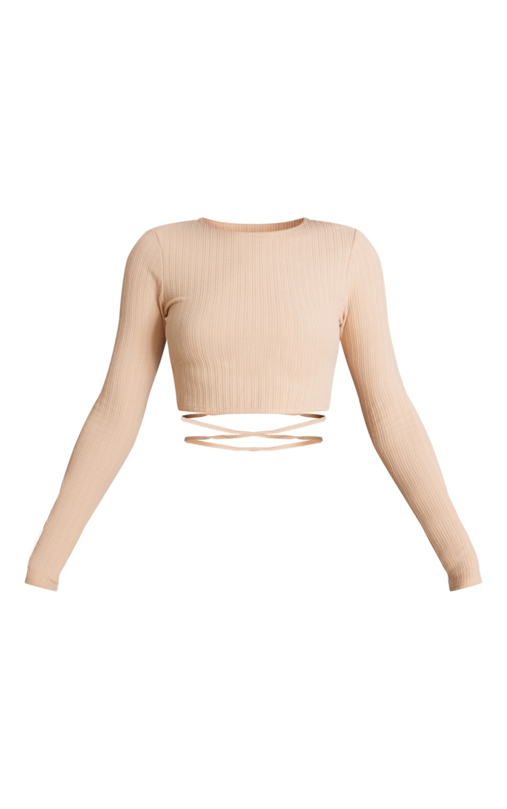 Stone Textured Rib Tie Backless Crop Top image 5