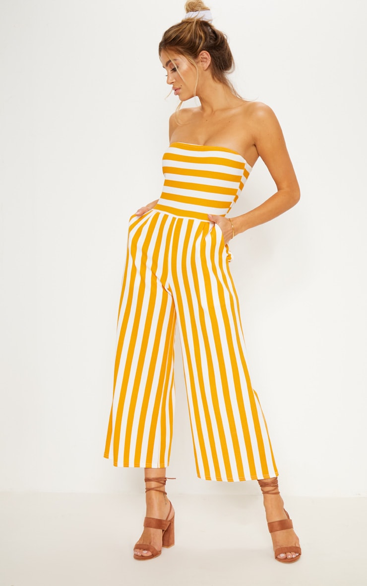 Mustard Contrast Stripe Bandeau Culotte Jumpsuit