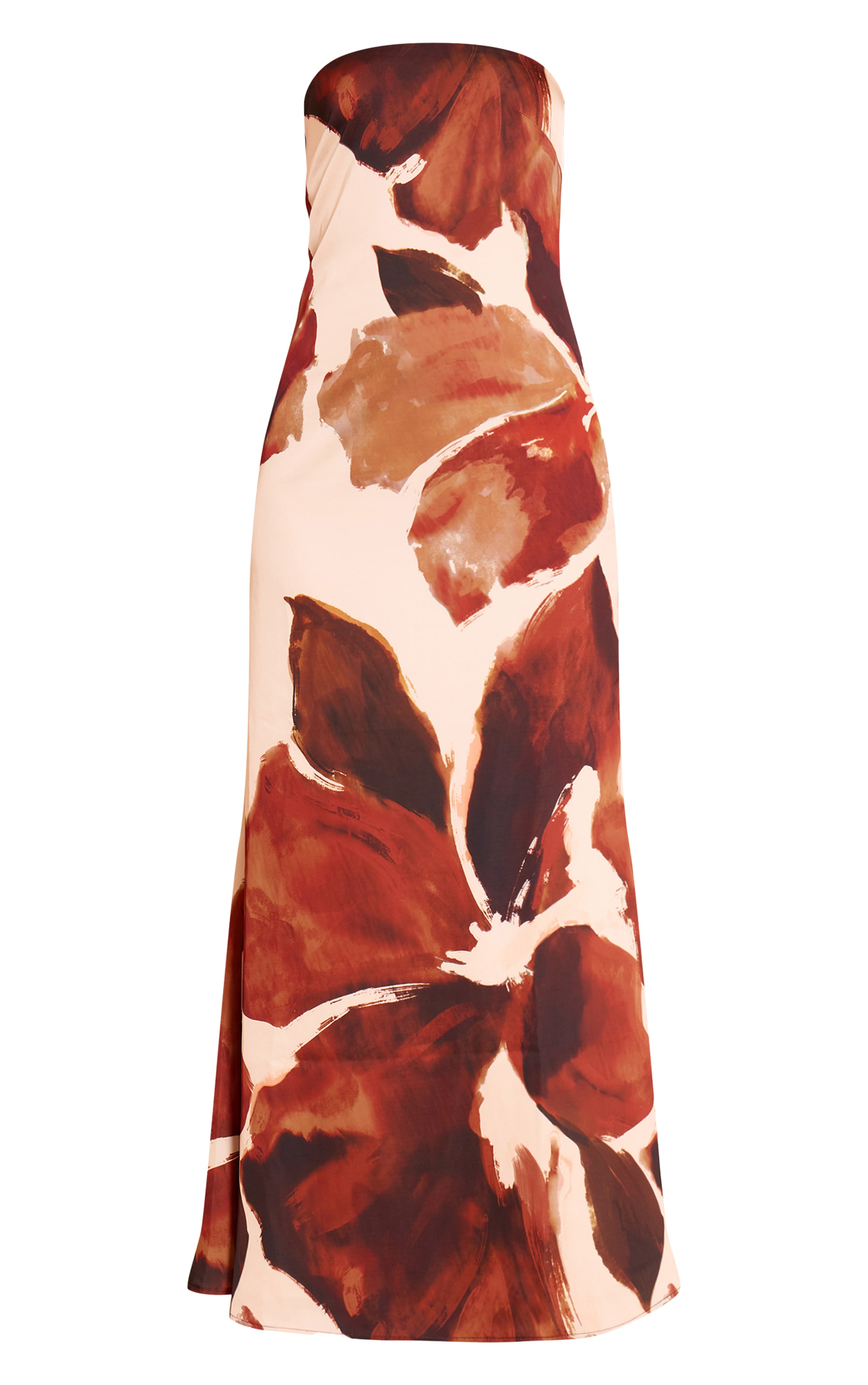 Brown Floral Satin Bandeau Maxi Dress image 5