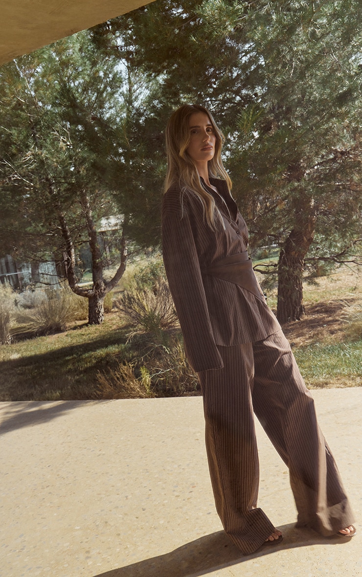Dark Brown Pinstripe Oversized Shirt image 5