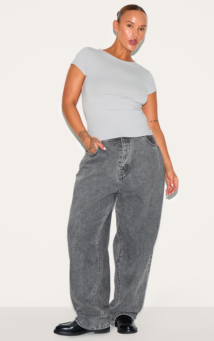 Plus Grey Marl Modal Cotton Longline Fitted T Shirt image 3