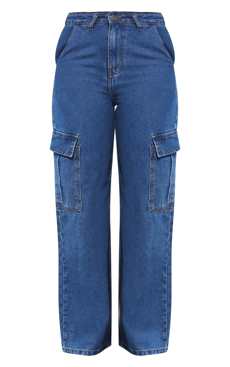 Mid Blue Wash Cargo Pocket Baggy Wide Leg Jeans image 5