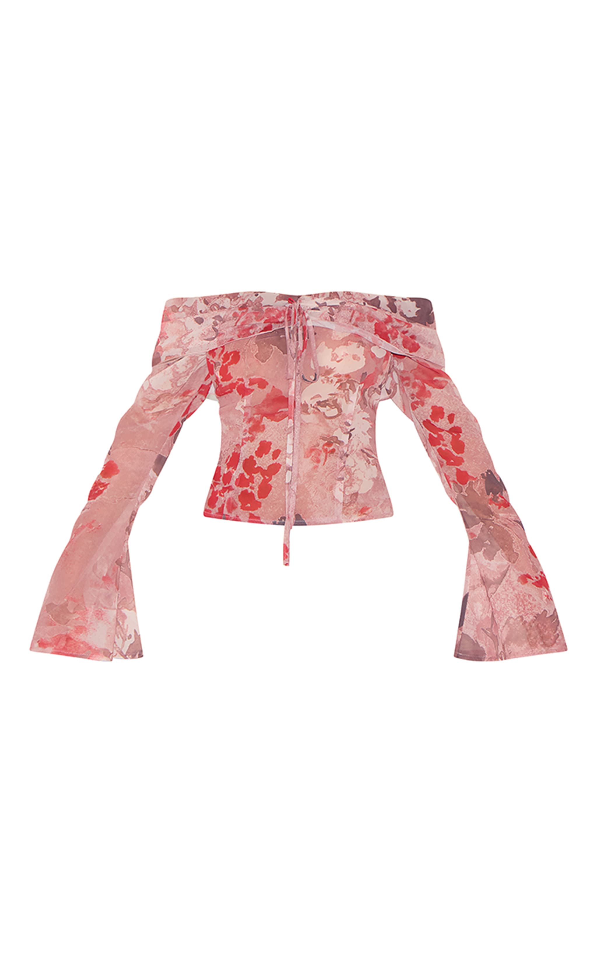 Dusty Pink Printed Bardot Chiffon Blouse image 5