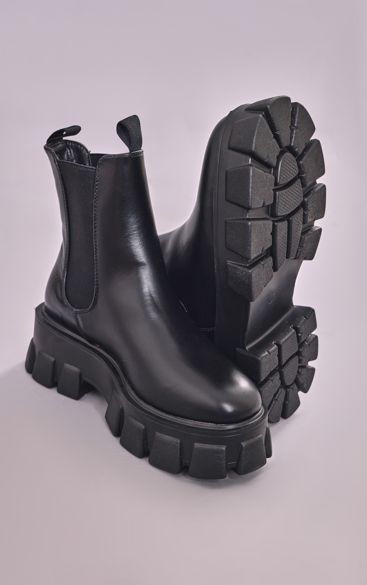 Black Chunky Extreme Cleated Chelsea Ankle Boots image 4