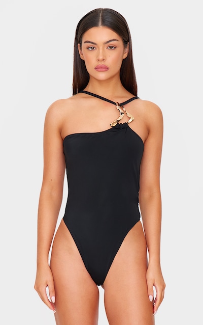 Black Gold Trim Asymmetric Swimsuit