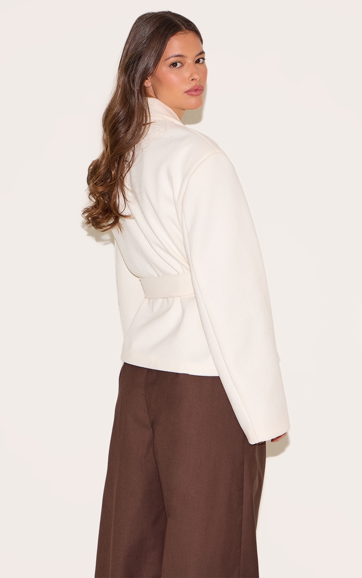 Cream Tie Waist Wool Look Single Breasted Tie Up Blazer image 2