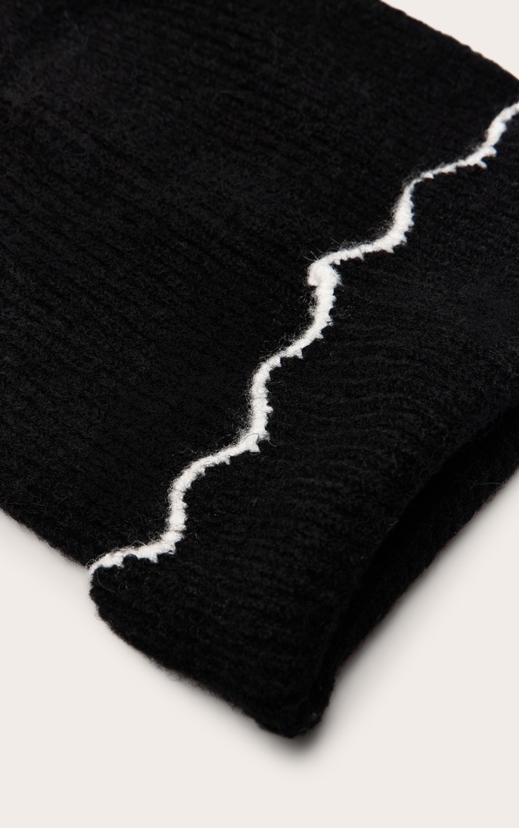 Black With White Scalloped Trim Beanie image 3