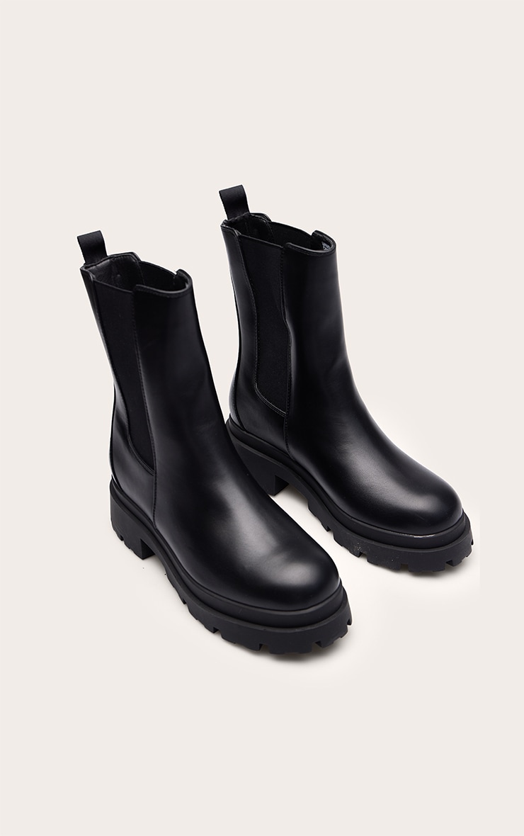 Black PU Chunky Sole Chelsea Boots image 3
